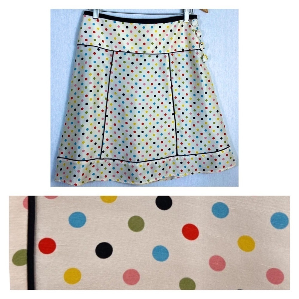 Amorose Silk Ivory Colorful Polka Dot Silk A-Line Knee Length skirt